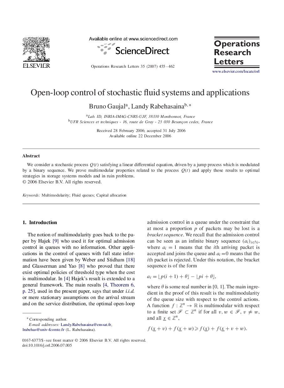 Open-loop control of stochastic fluid systems and applications