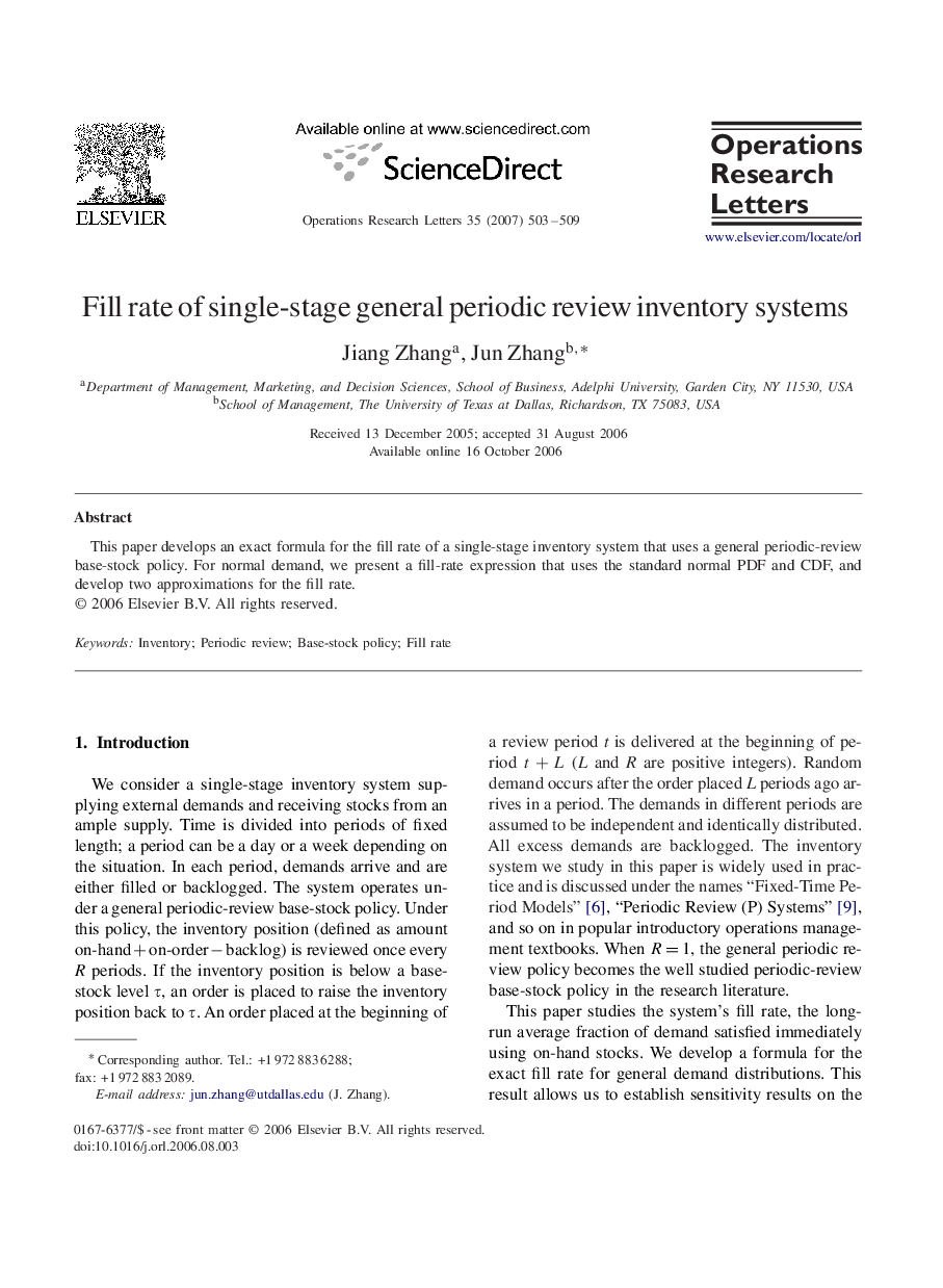 Fill rate of single-stage general periodic review inventory systems