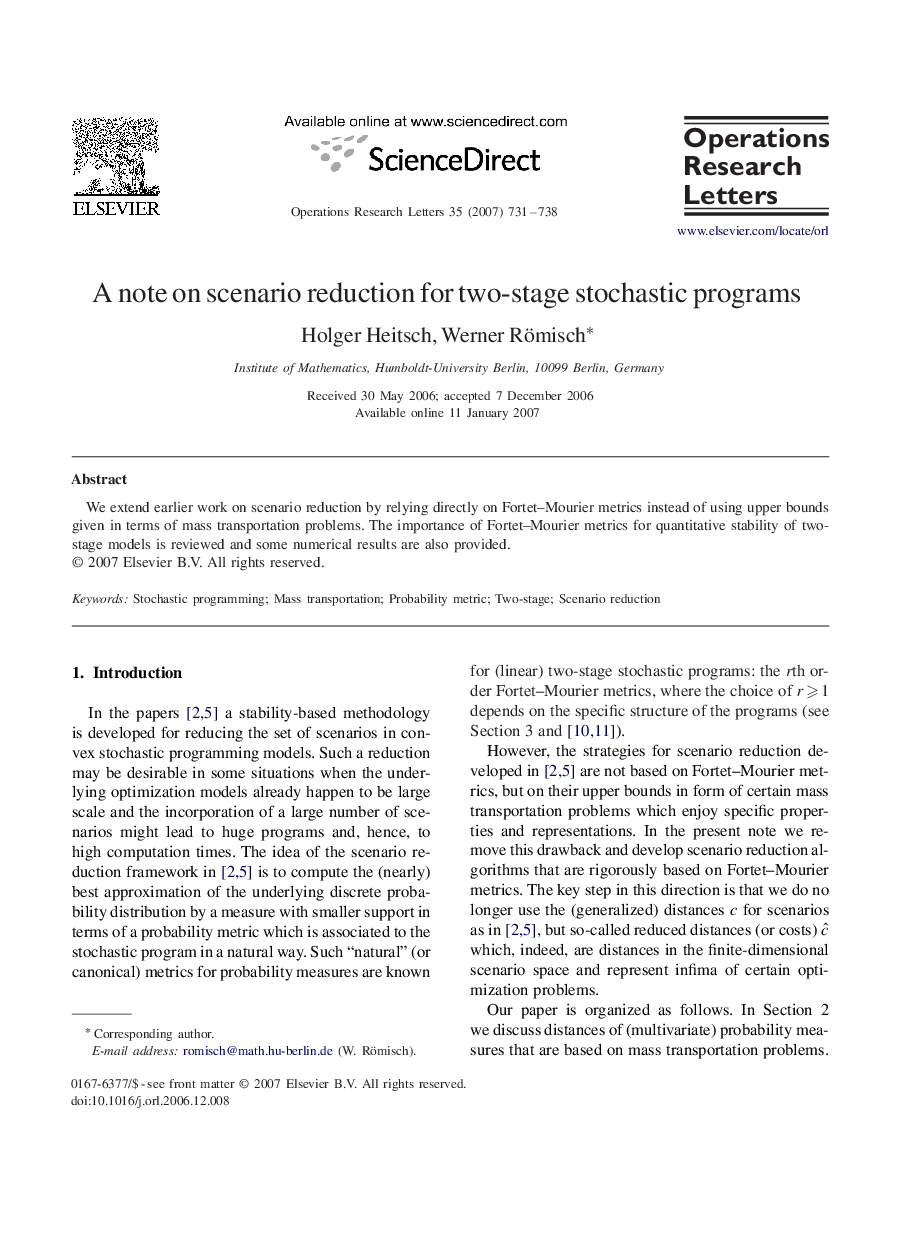 A note on scenario reduction for two-stage stochastic programs