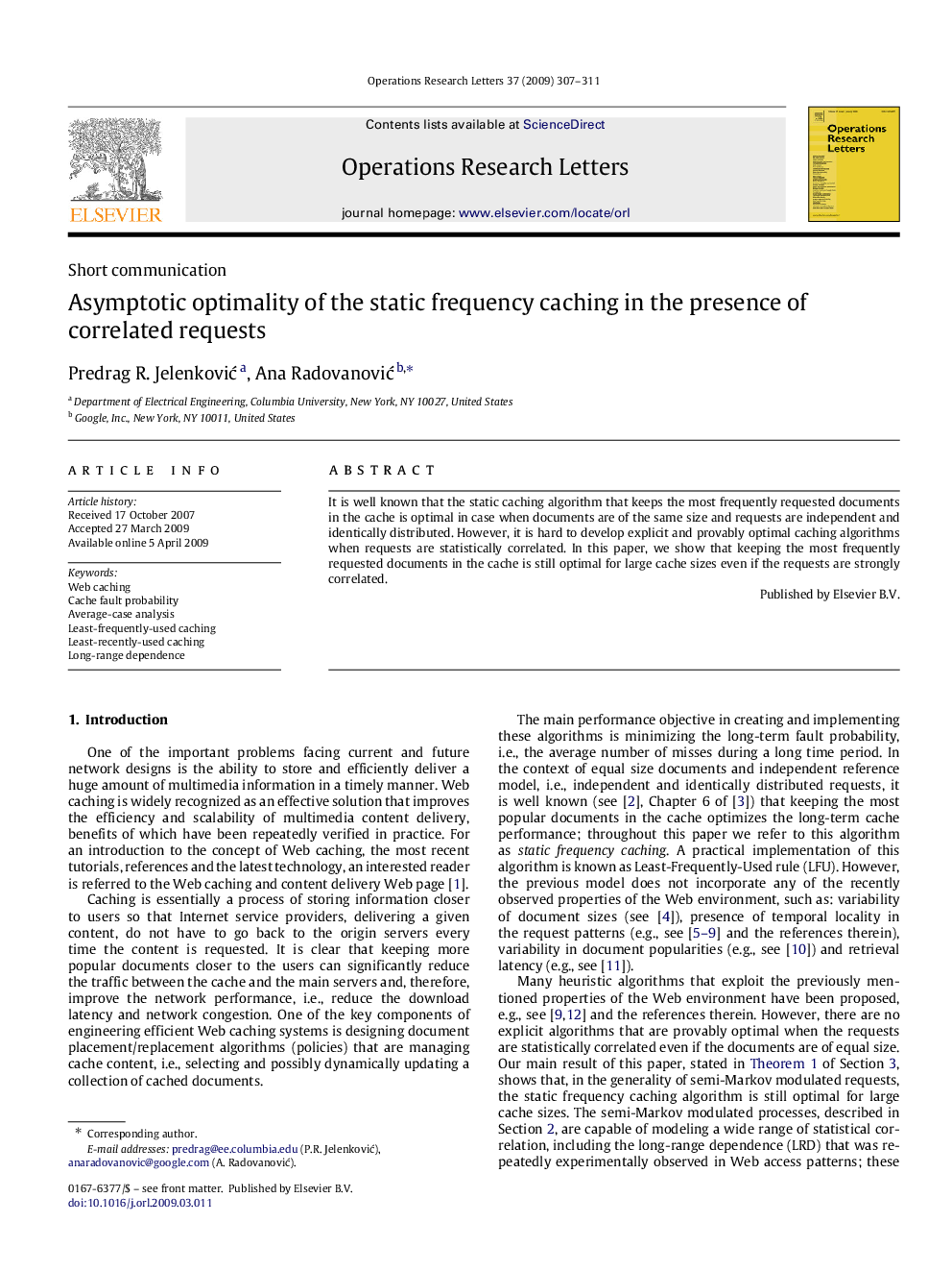 Asymptotic optimality of the static frequency caching in the presence of correlated requests