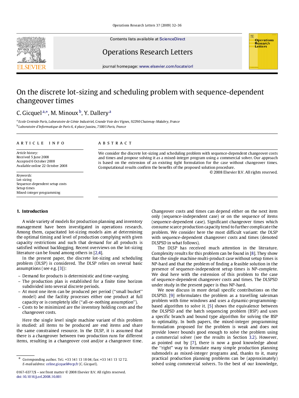 On the discrete lot-sizing and scheduling problem with sequence-dependent changeover times