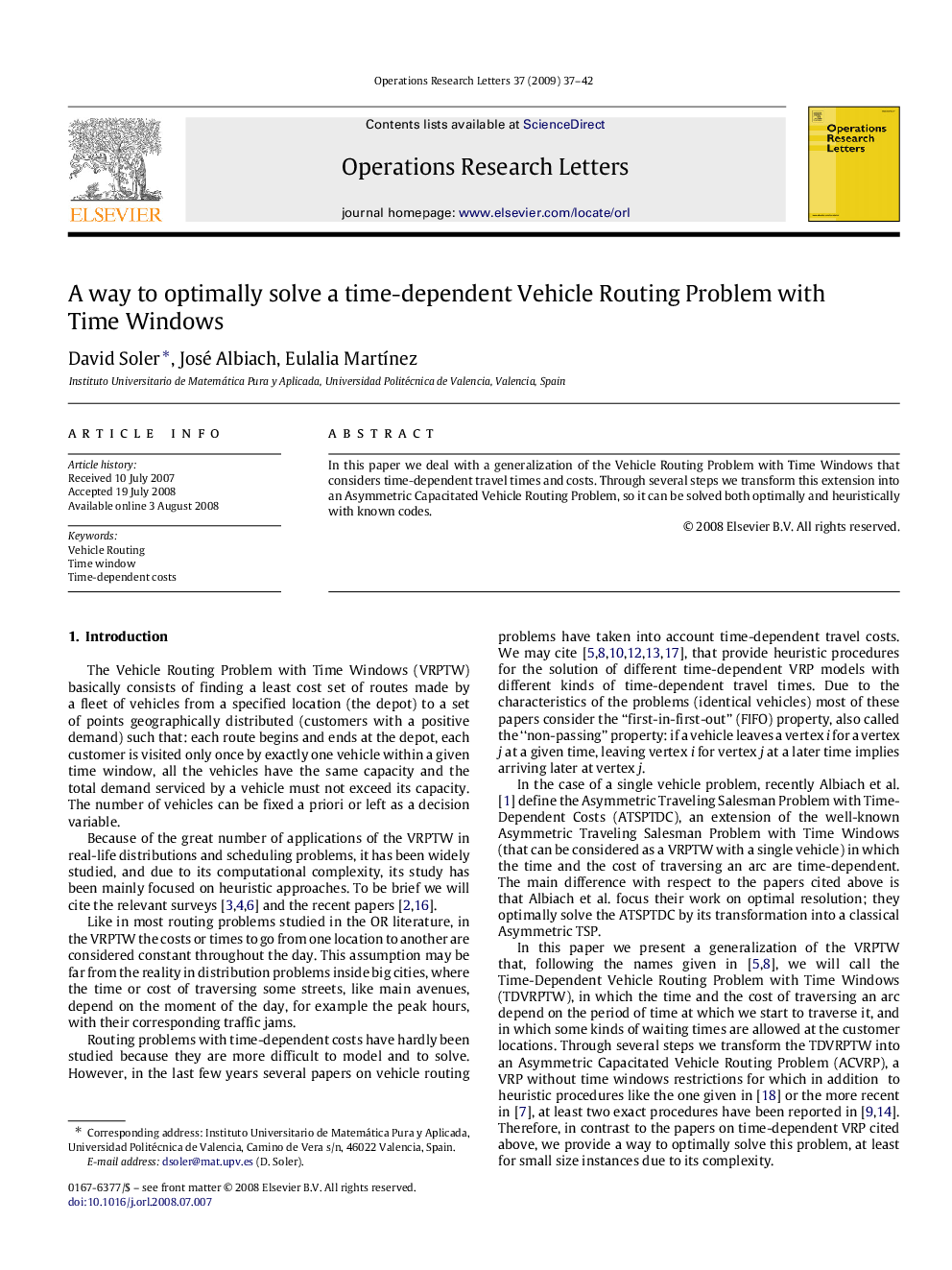 A way to optimally solve a time-dependent Vehicle Routing Problem with Time Windows