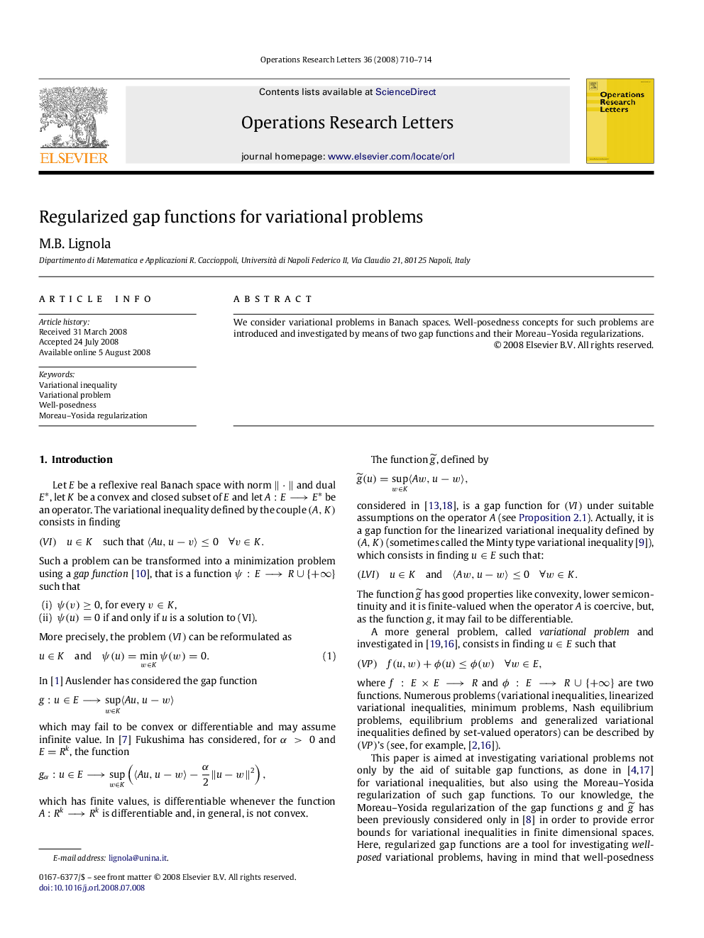 عکس صفحه اول مقاله: Regularized gap functions for variational problems Regularized gap functions for variational problems