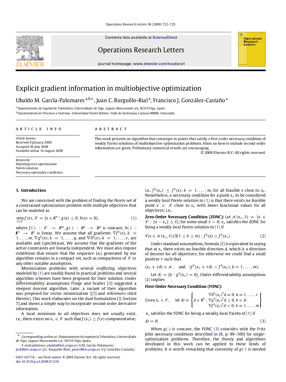 Explicit gradient information in multiobjective optimization