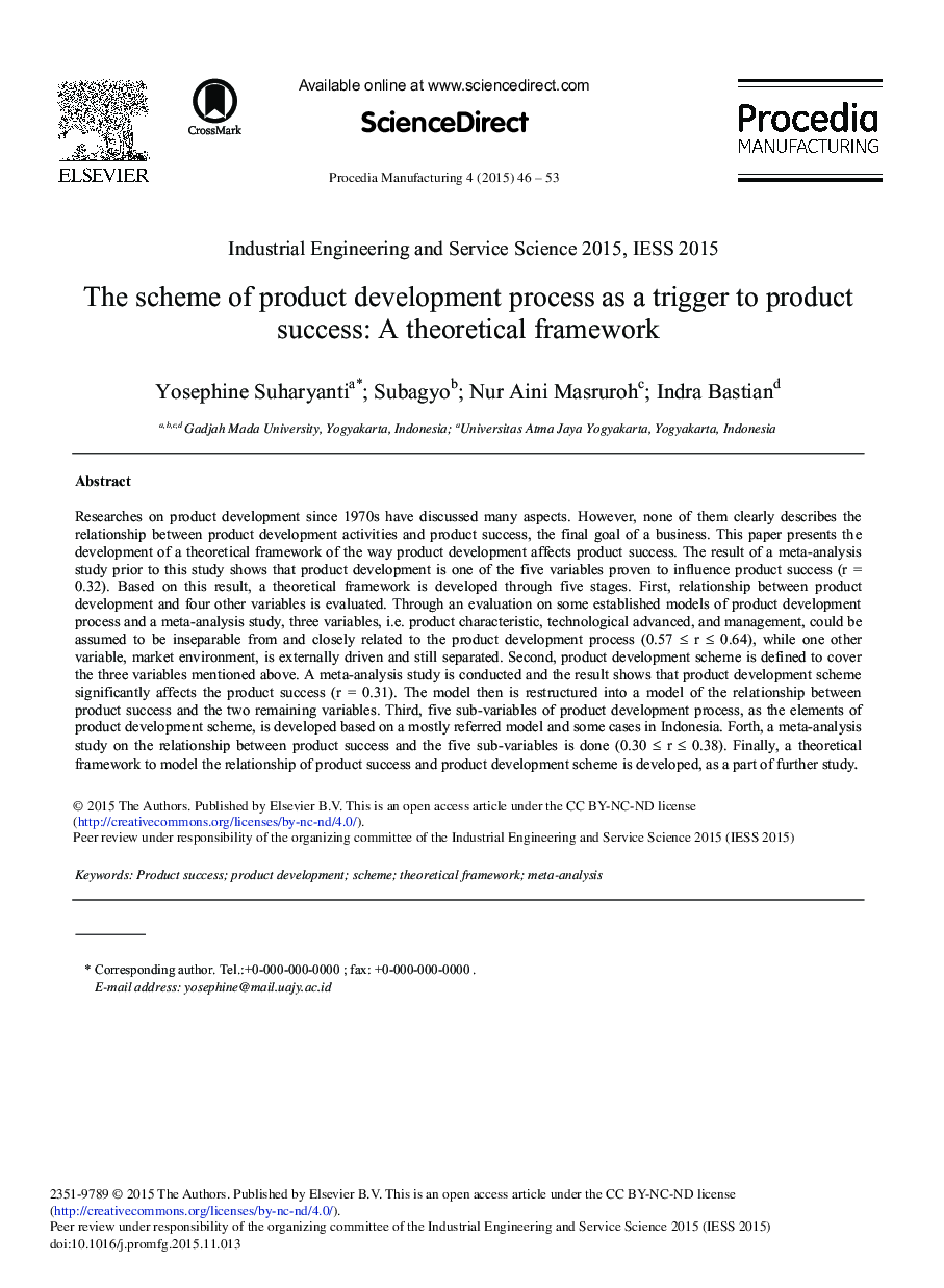 The Scheme of Product Development Process as a Trigger to Product Success: A Theoretical Framework 