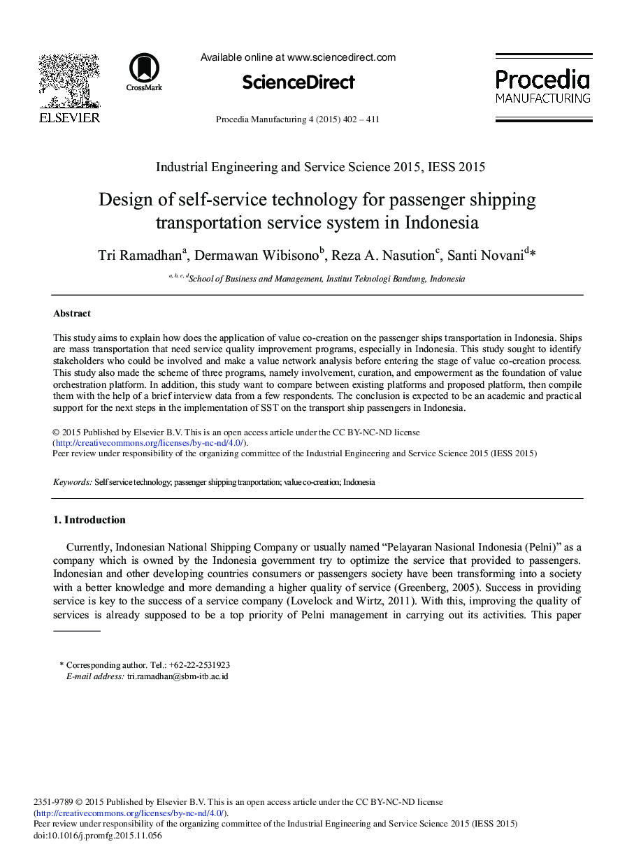 Design of Self-service Technology for Passenger Shipping Transportation Service System in Indonesia 