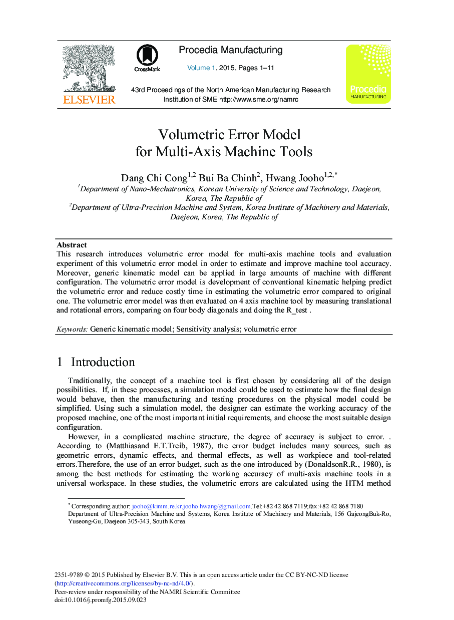 Volumetric Error Model for Multi-Axis Machine Tools 