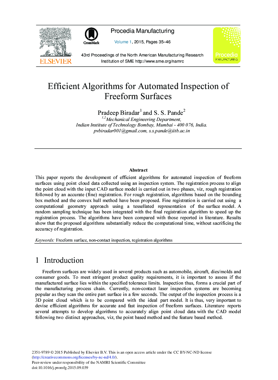 Efficient Algorithms for Automated Inspection of Freeform Surfaces 