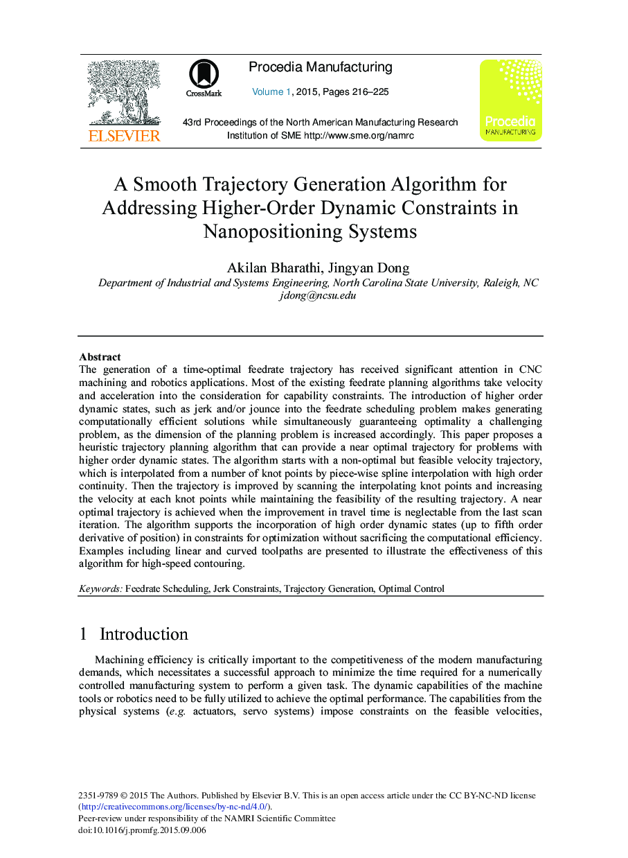 A Smooth Trajectory Generation Algorithm for Addressing Higher-Order Dynamic Constraints in Nanopositioning Systems 