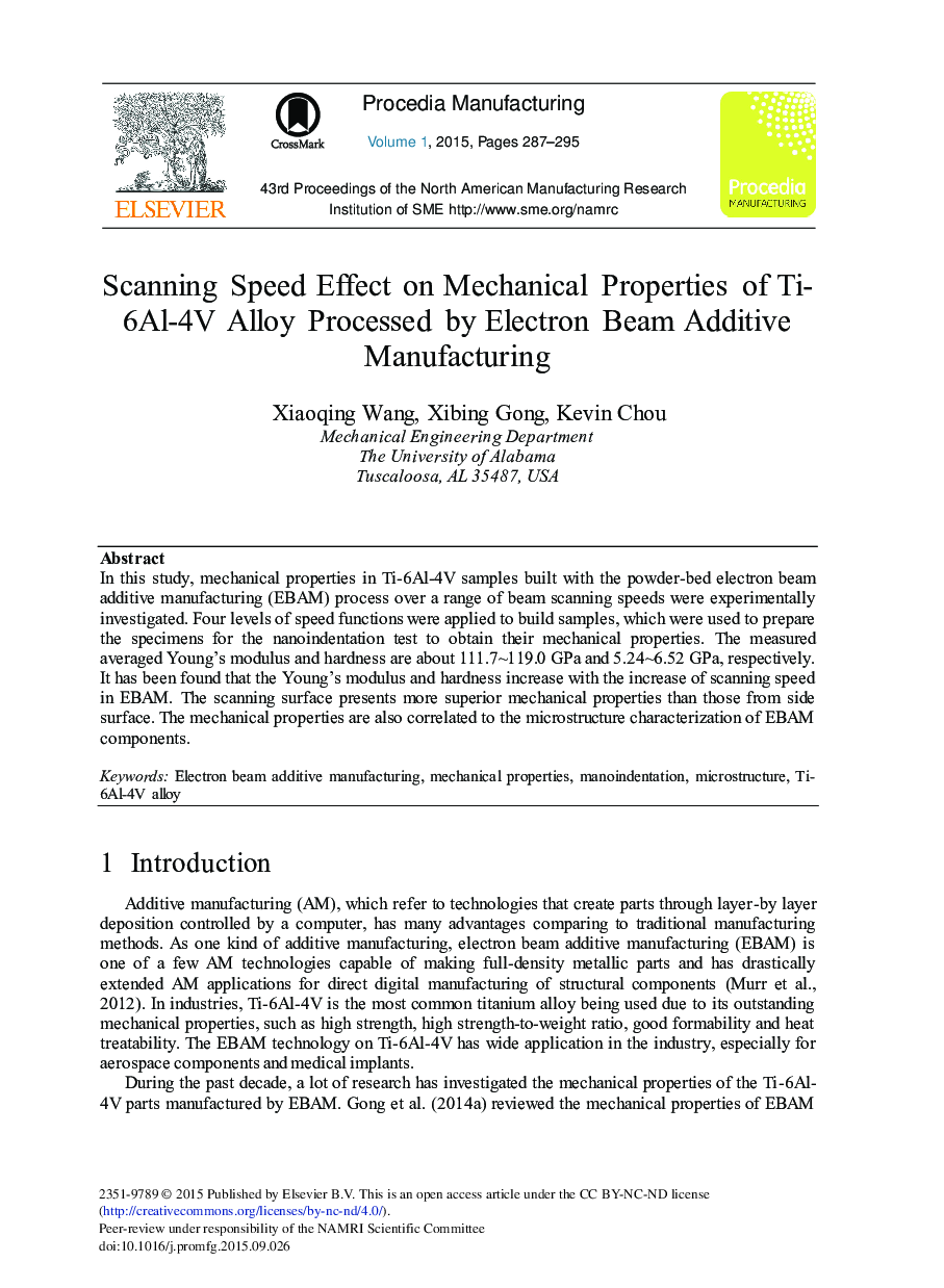 Scanning Speed Effect on Mechanical Properties of Ti-6Al-4V Alloy Processed by Electron Beam Additive Manufacturing 