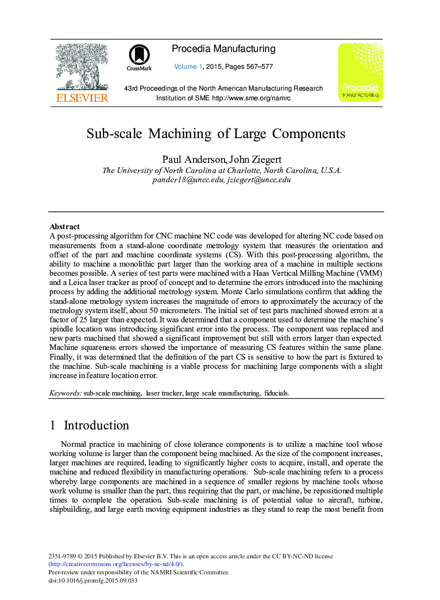 Sub-scale Machining of Large Components 