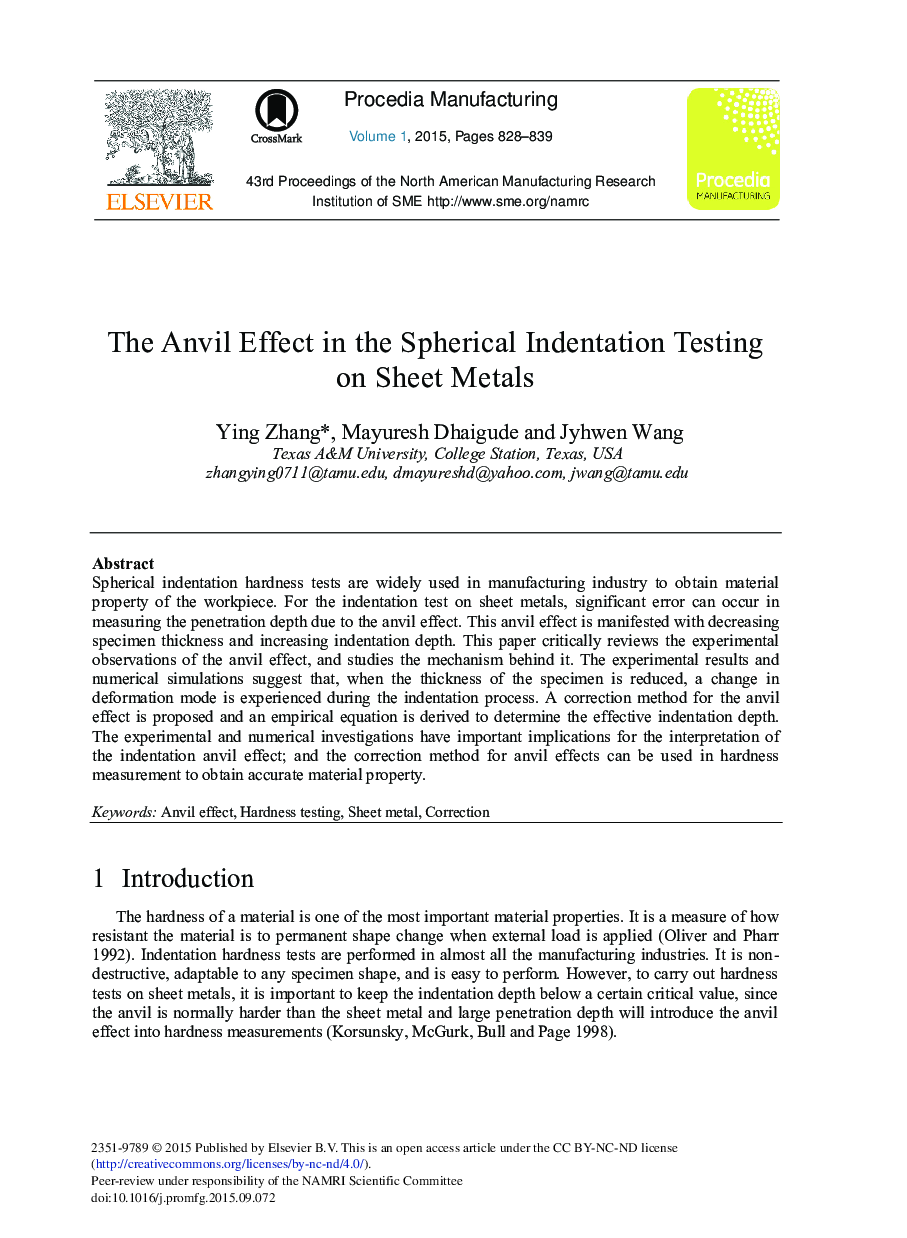 The Anvil Effect in the Spherical Indentation Testing on Sheet Metals 