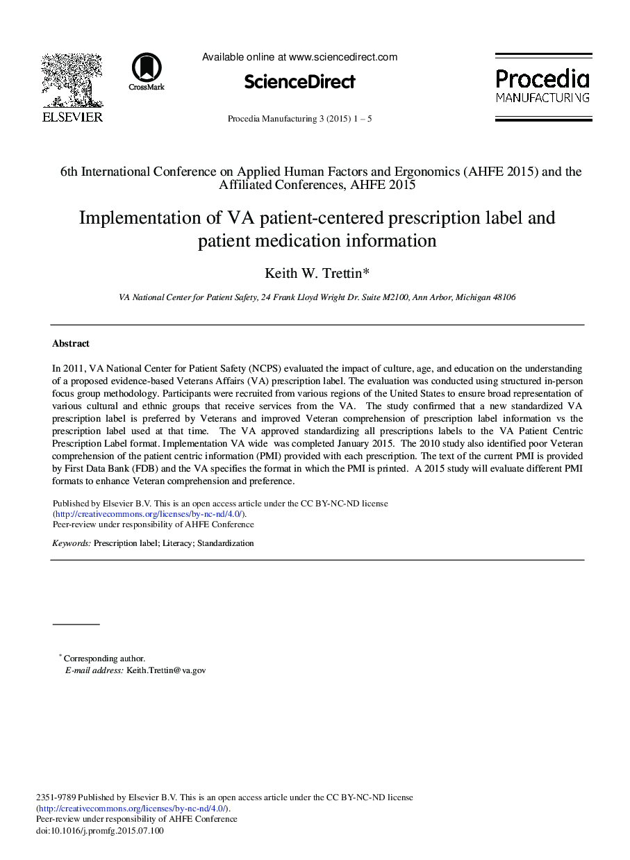 Implementation of VA Patient-centered Prescription Label and Patient Medication Information 