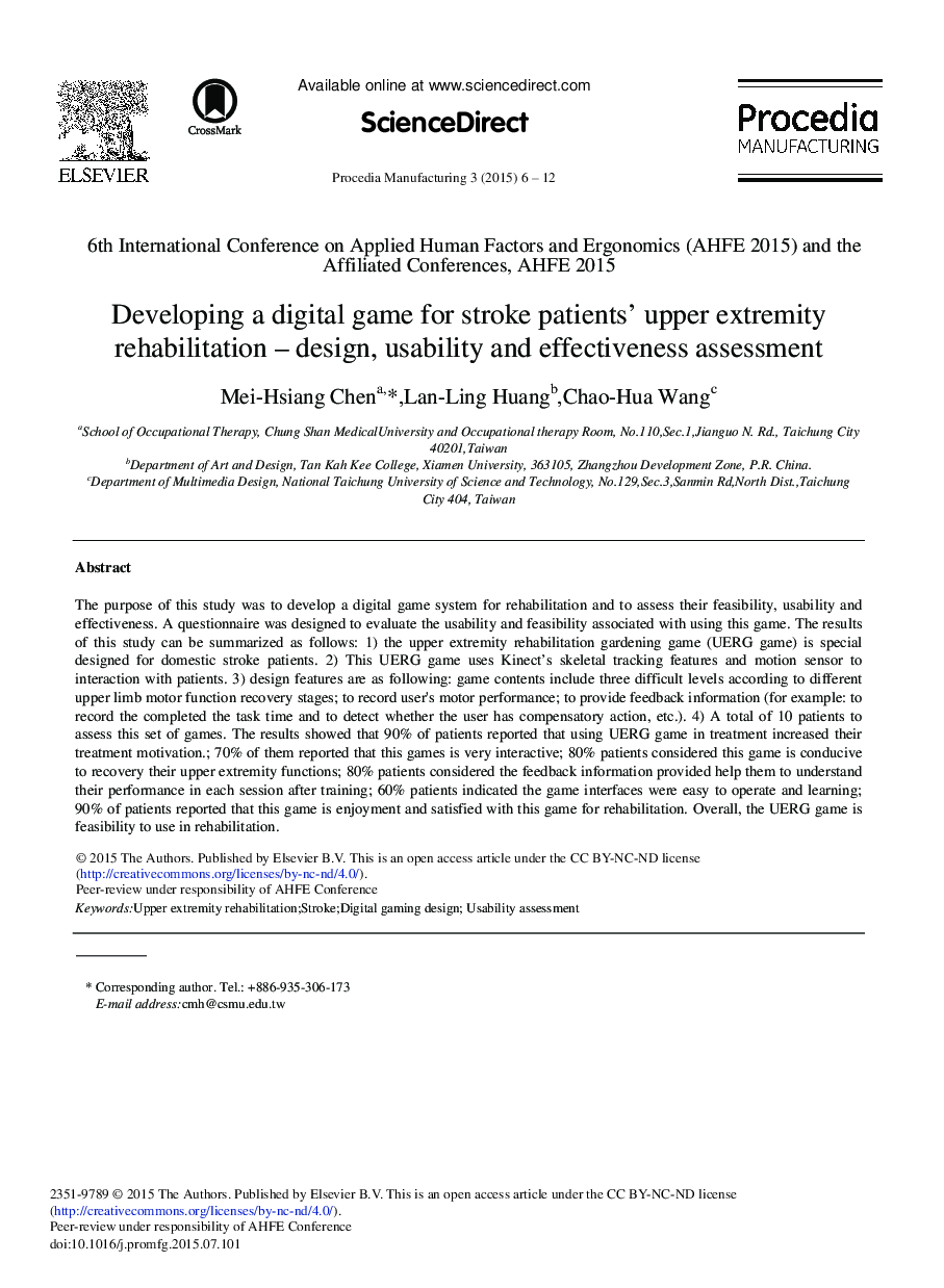 Developing a Digital Game for Stroke Patients’ Upper Extremity Rehabilitation – Design, Usability and Effectiveness Assessment 