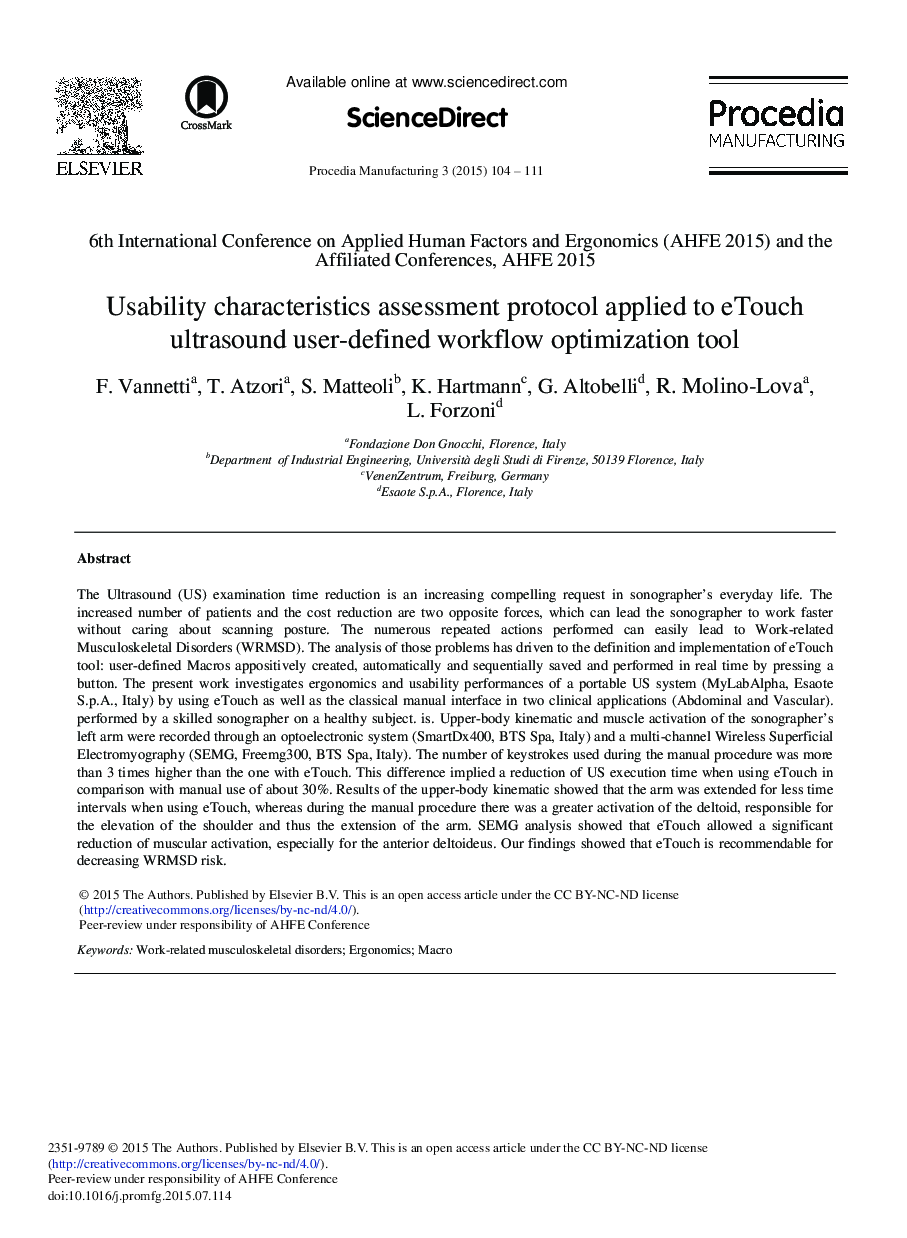 Usability Characteristics Assessment Protocol Applied to eTouch Ultrasound User-defined workflow Optimization Tool 