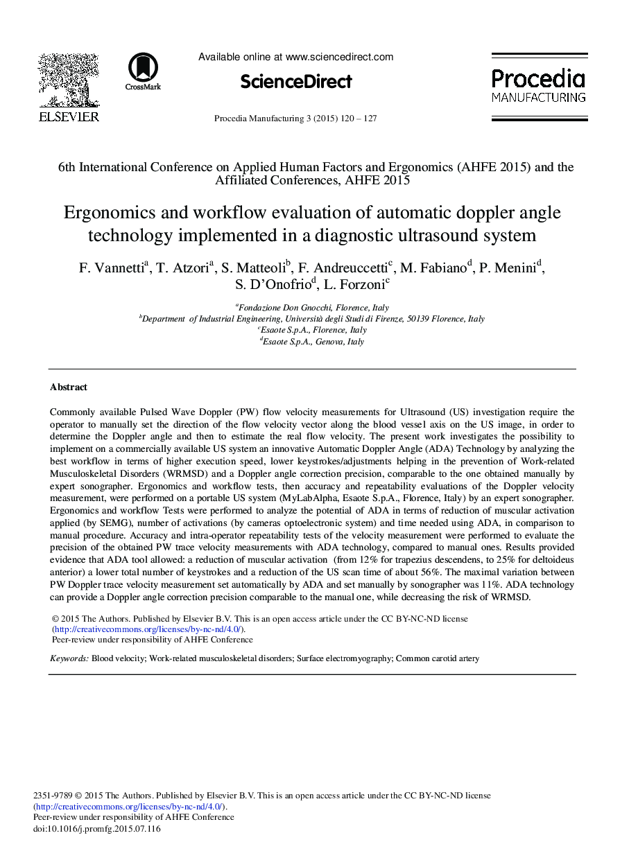 Ergonomics and Workflow Evaluation of Automatic Doppler Angle Technology Implemented in a Diagnostic Ultrasound System 