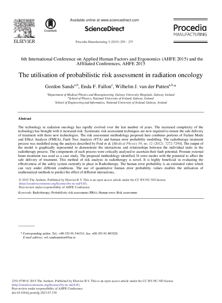 The Utilisation of Probabilistic Risk Assessment in Radiation Oncology 