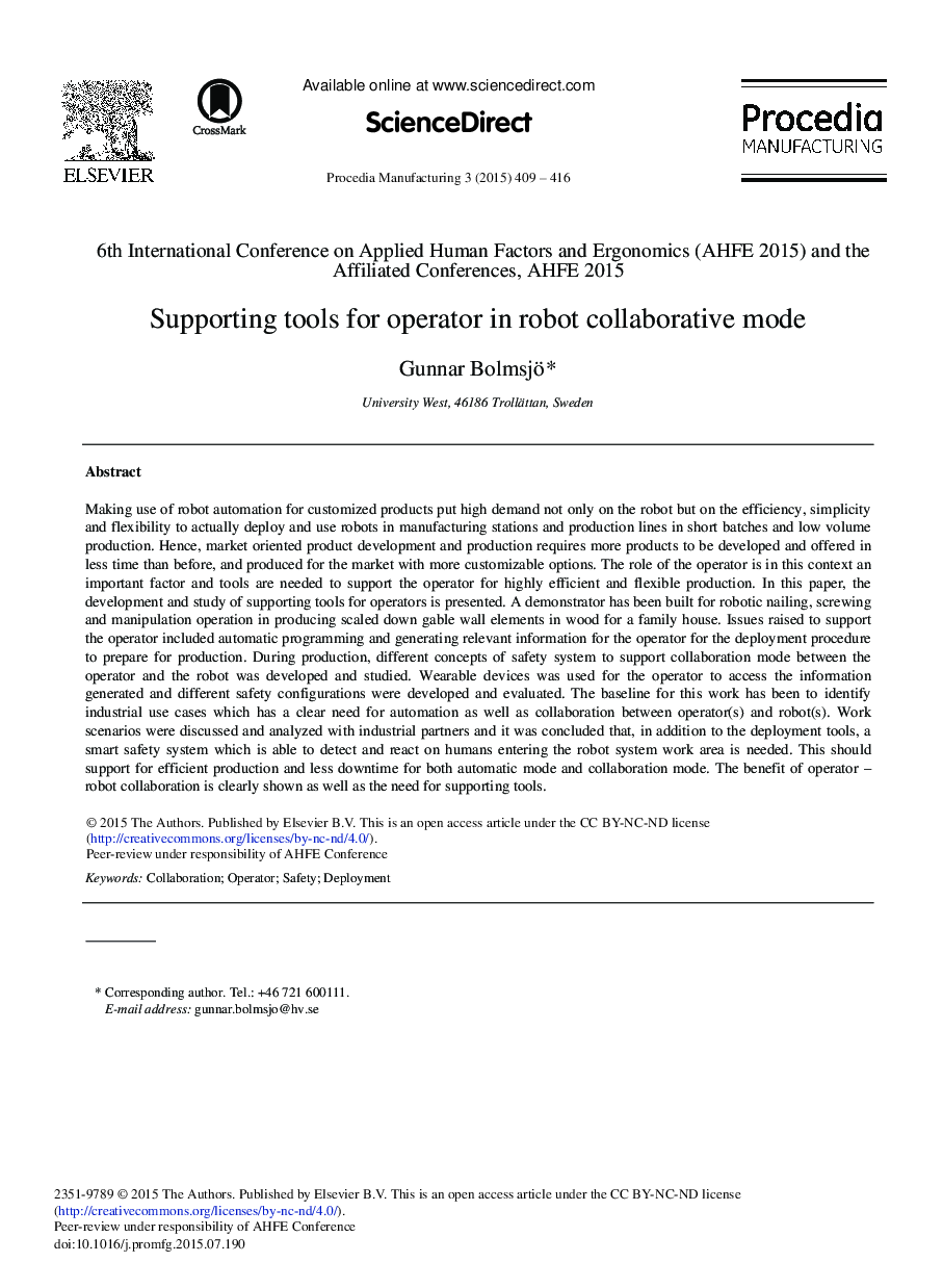 Supporting Tools for Operator in Robot Collaborative Mode 