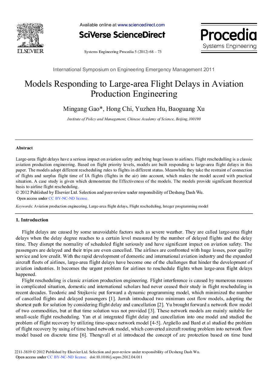 Models Responding to Large-area Flight Delays in Aviation Production Engineering