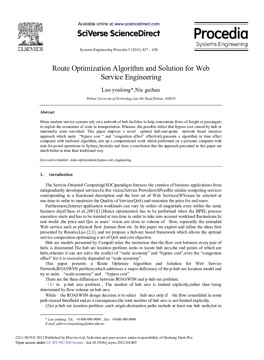 Route Optimization Algorithm and Solution for Web Service Engineering
