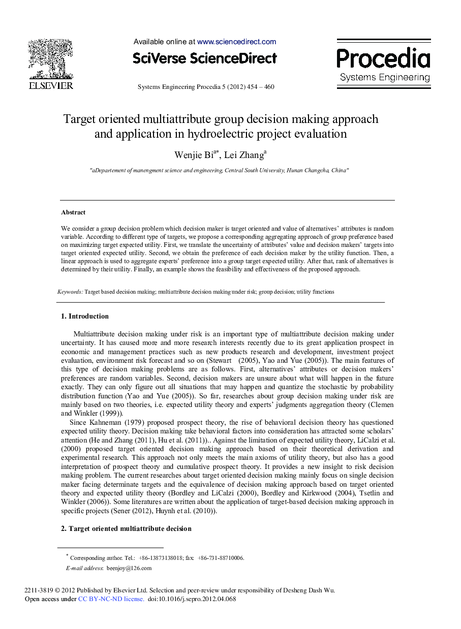 Target Oriented Multiattribute Group Decision Making Approach and Application in Hydroelectric Project Evaluation