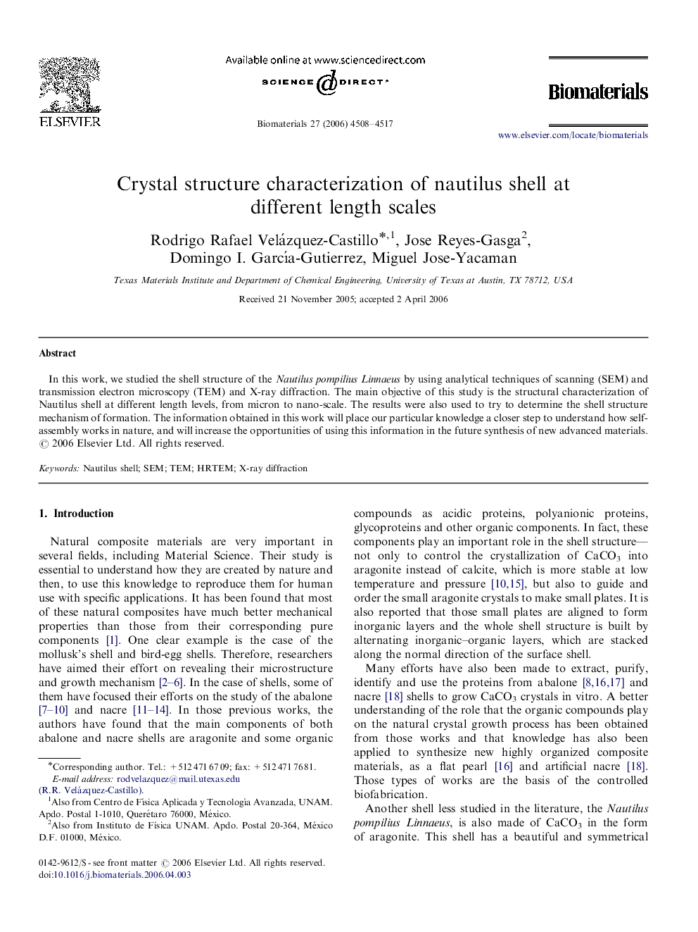 Crystal structure characterization of nautilus shell at different length scales