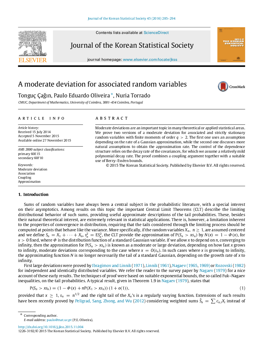 A moderate deviation for associated random variables