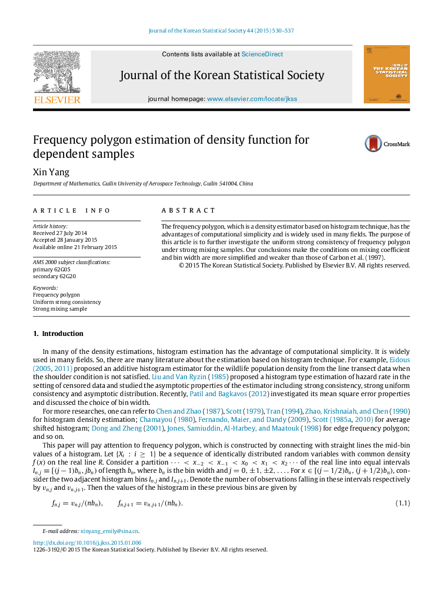 Frequency polygon estimation of density function for dependent samples