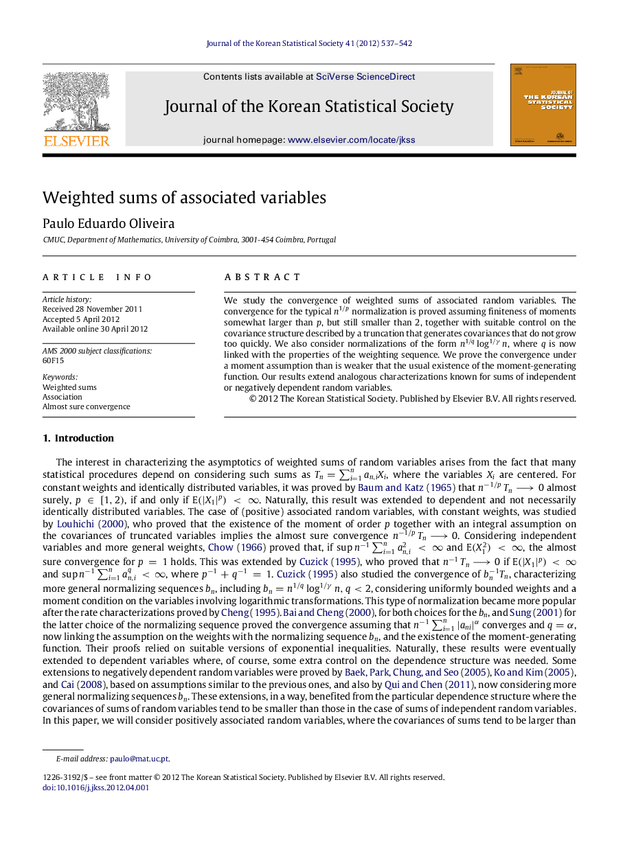 Weighted sums of associated variables