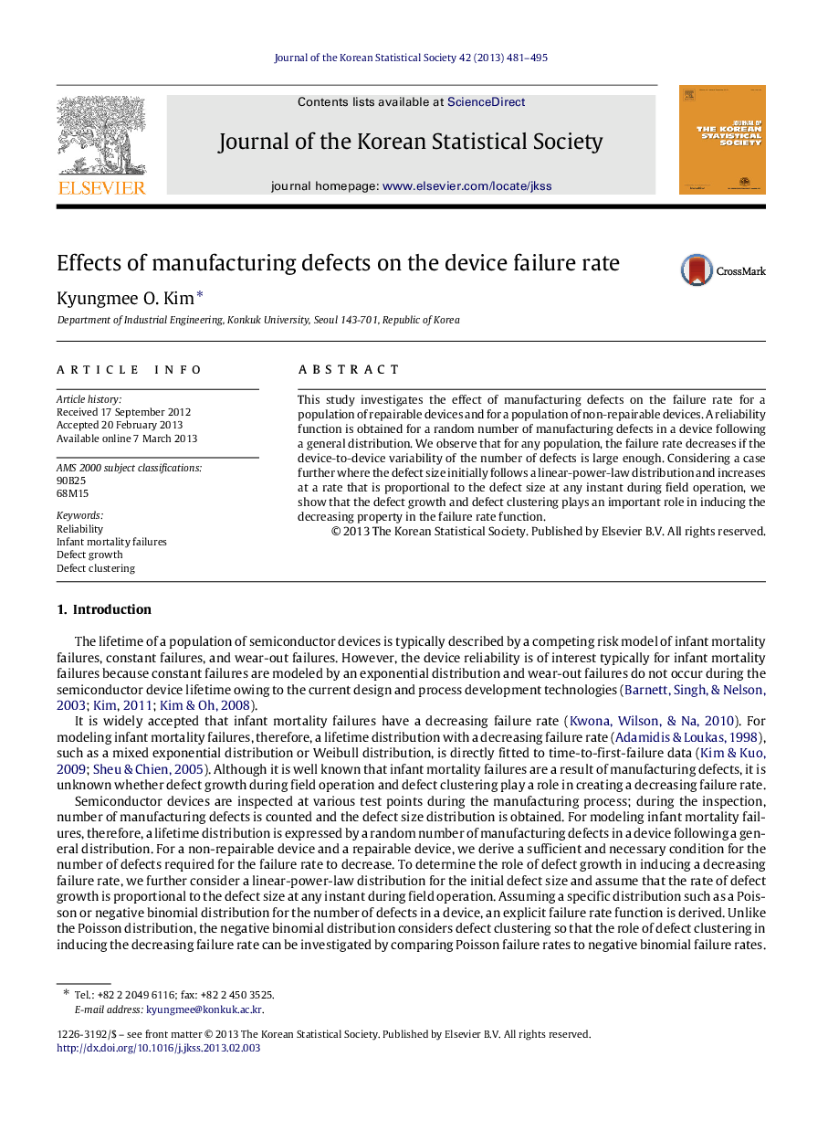 Effects of manufacturing defects on the device failure rate