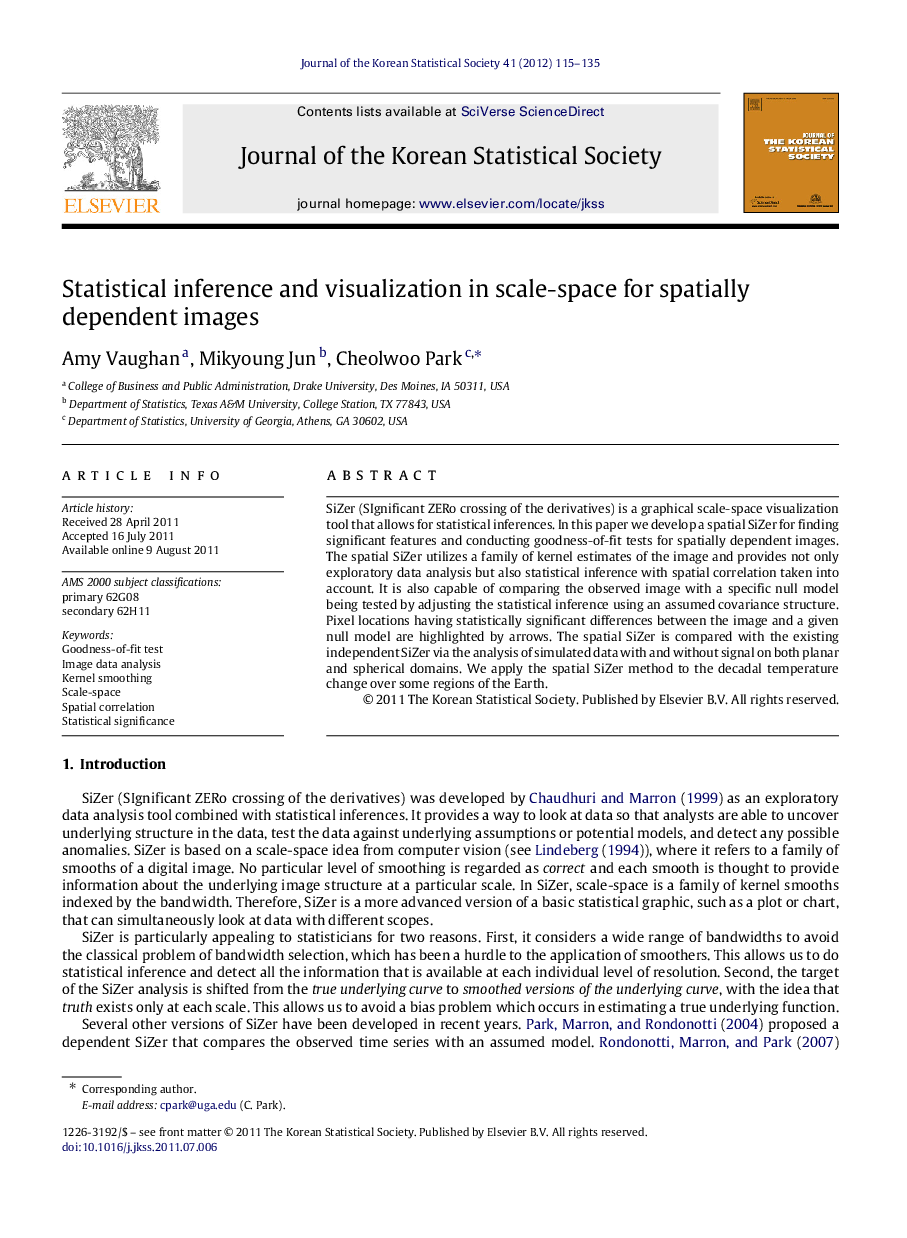 Statistical inference and visualization in scale-space for spatially dependent images