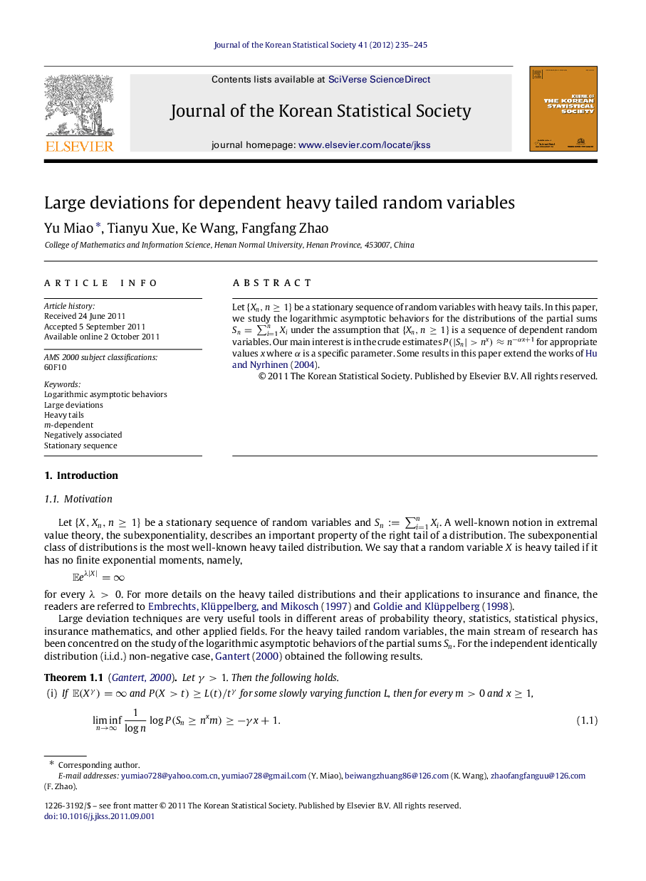 Large deviations for dependent heavy tailed random variables