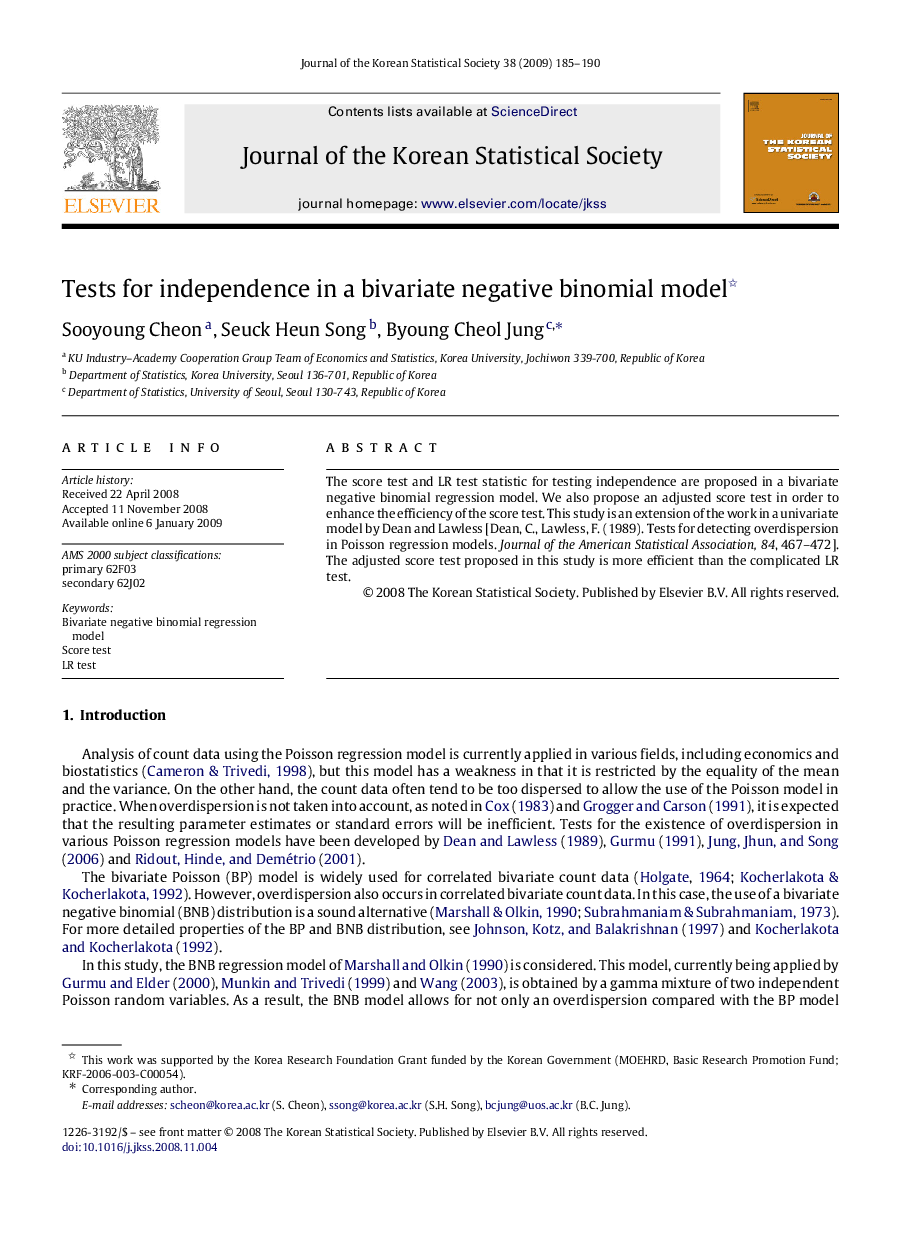 Tests for independence in a bivariate negative binomial model 