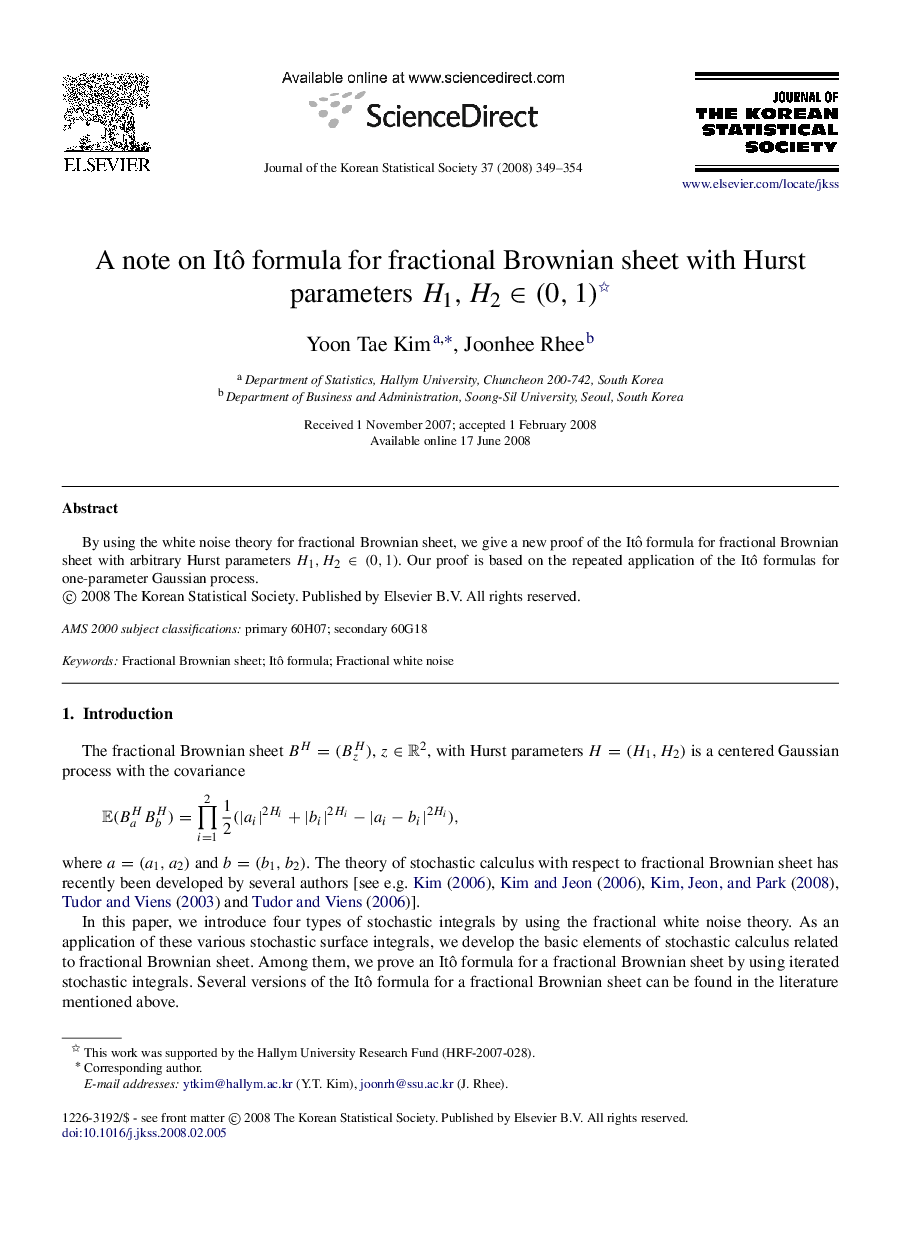 A note on ItÃ´ formula for fractional Brownian sheet with Hurst parameters H1,H2â(0,1)