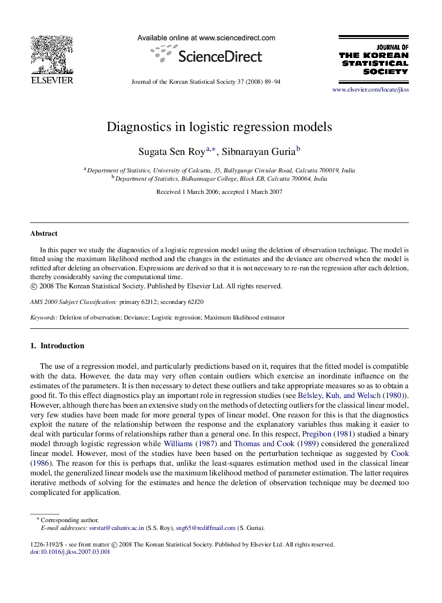 Diagnostics in logistic regression models