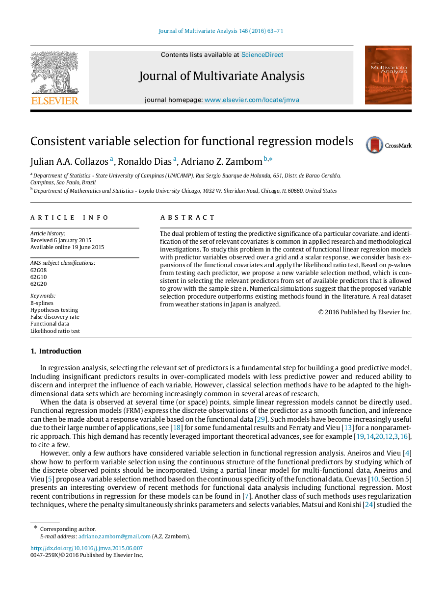 Consistent variable selection for functional regression models