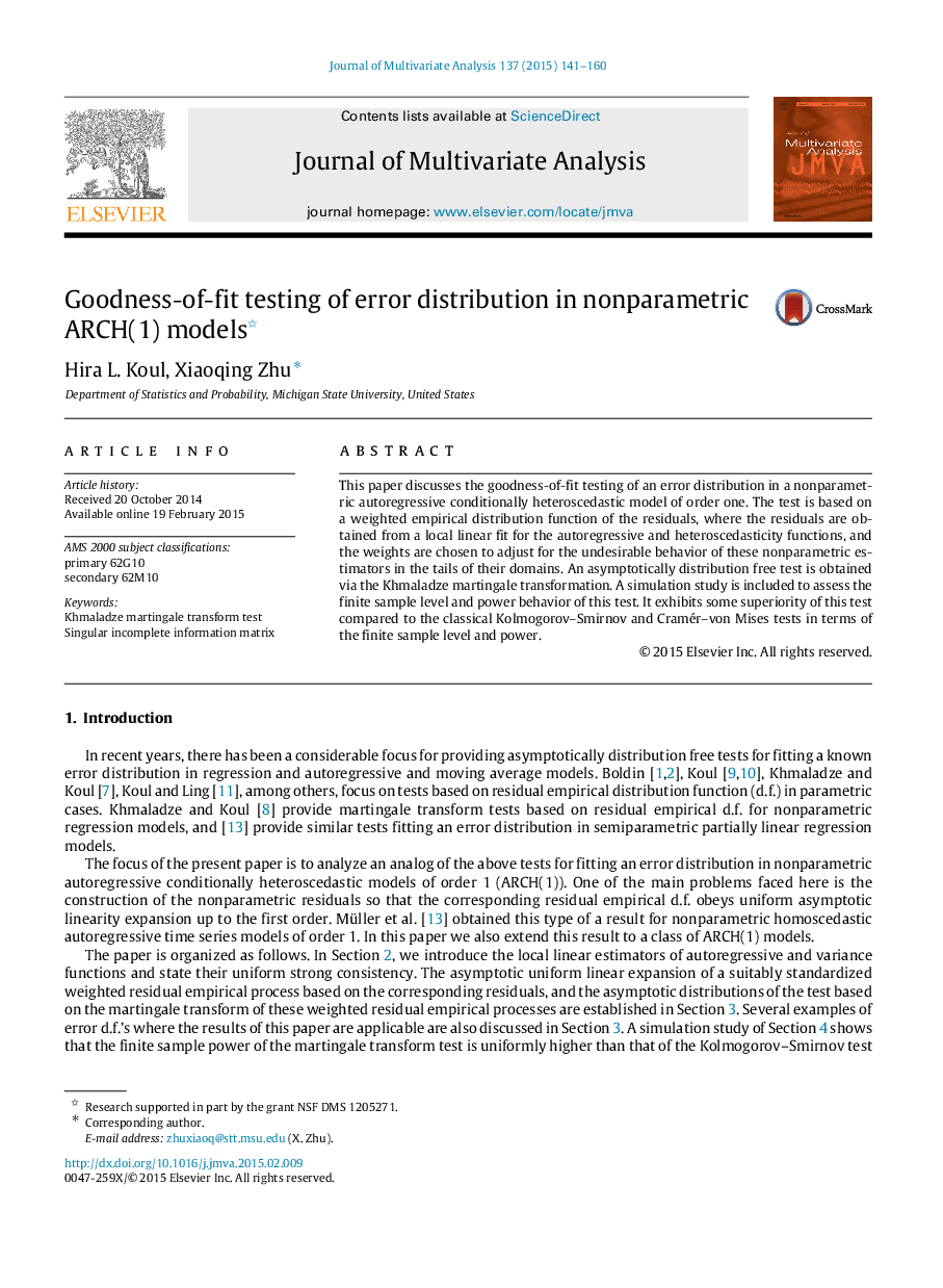 Goodness-of-fit testing of error distribution in nonparametric ARCH(1) models 