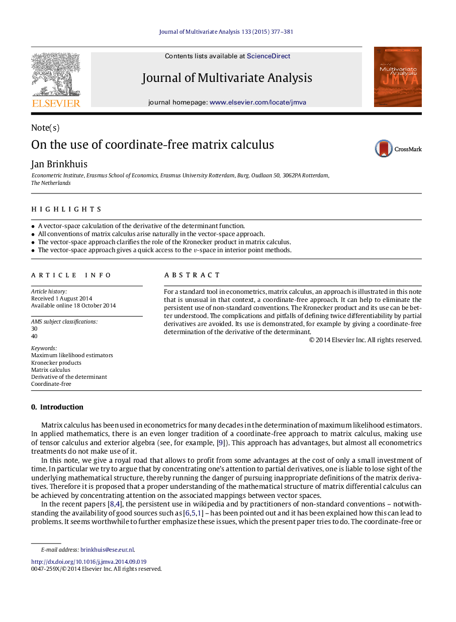 On the use of coordinate-free matrix calculus