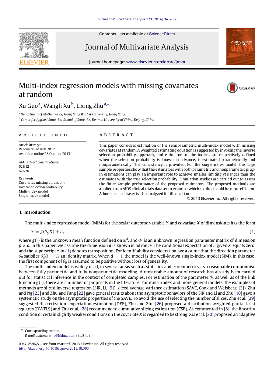 Multi-index regression models with missing covariates at random