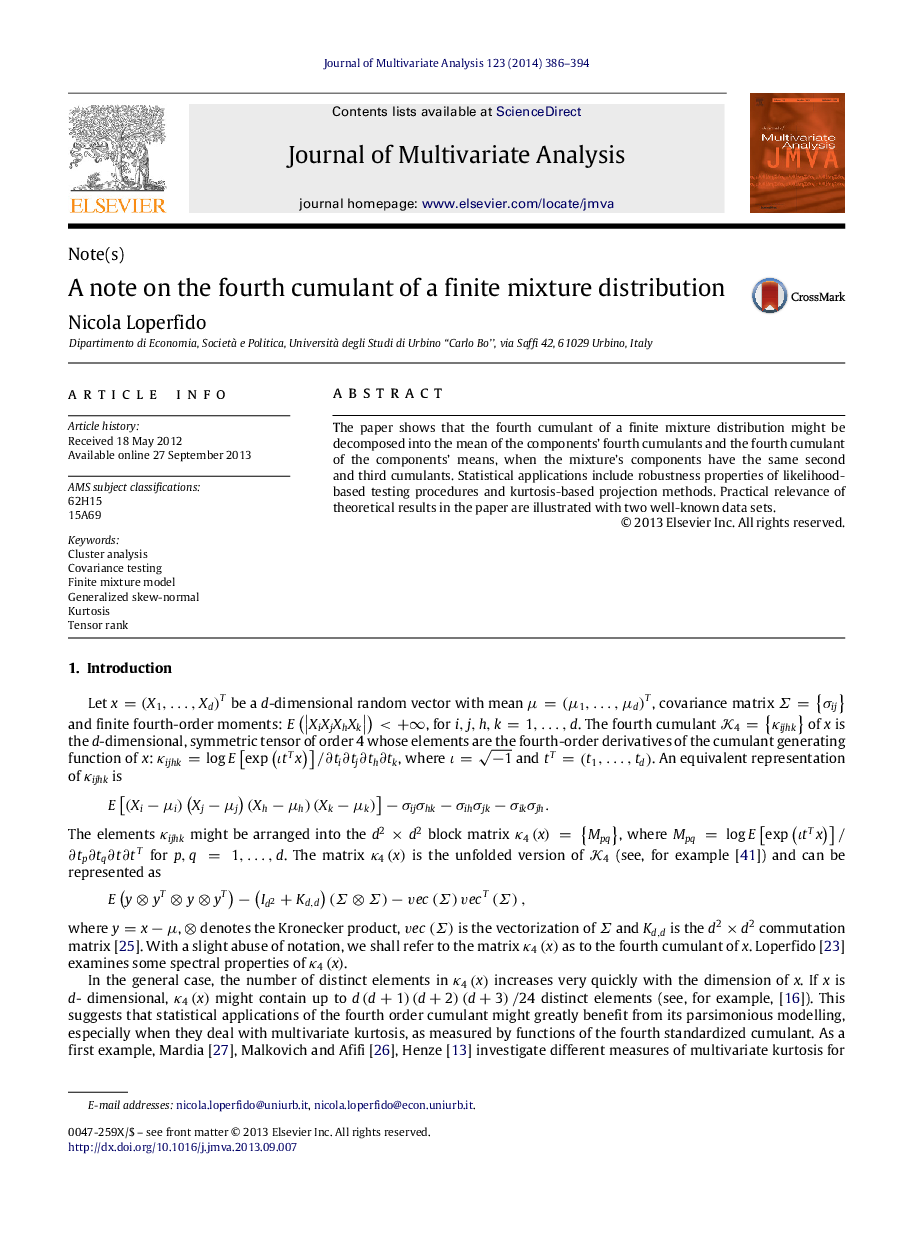 A note on the fourth cumulant of a finite mixture distribution