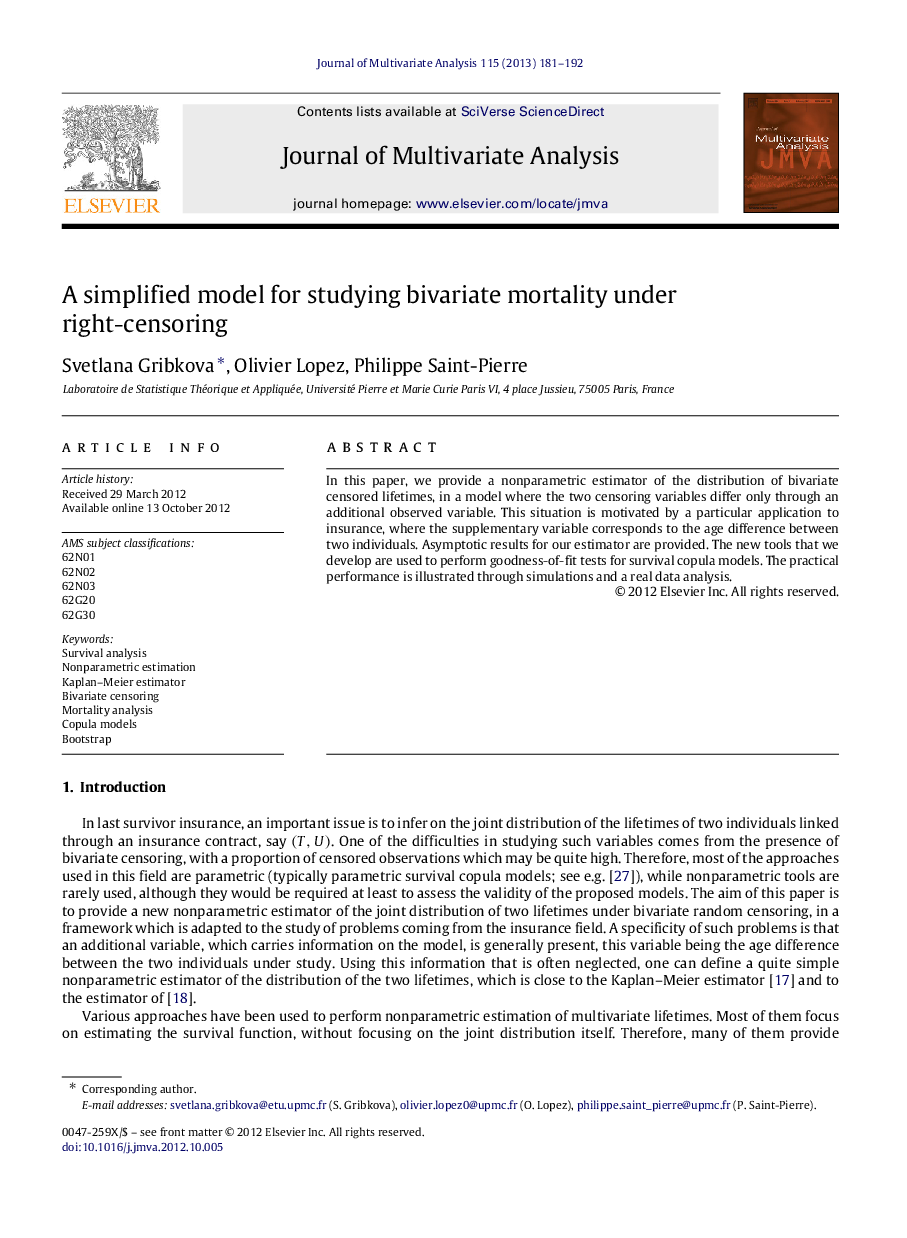 A simplified model for studying bivariate mortality under right-censoring