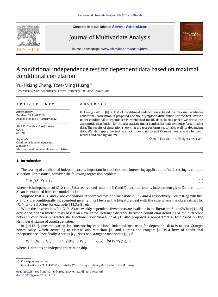 A conditional independence test for dependent data based on maximal conditional correlation