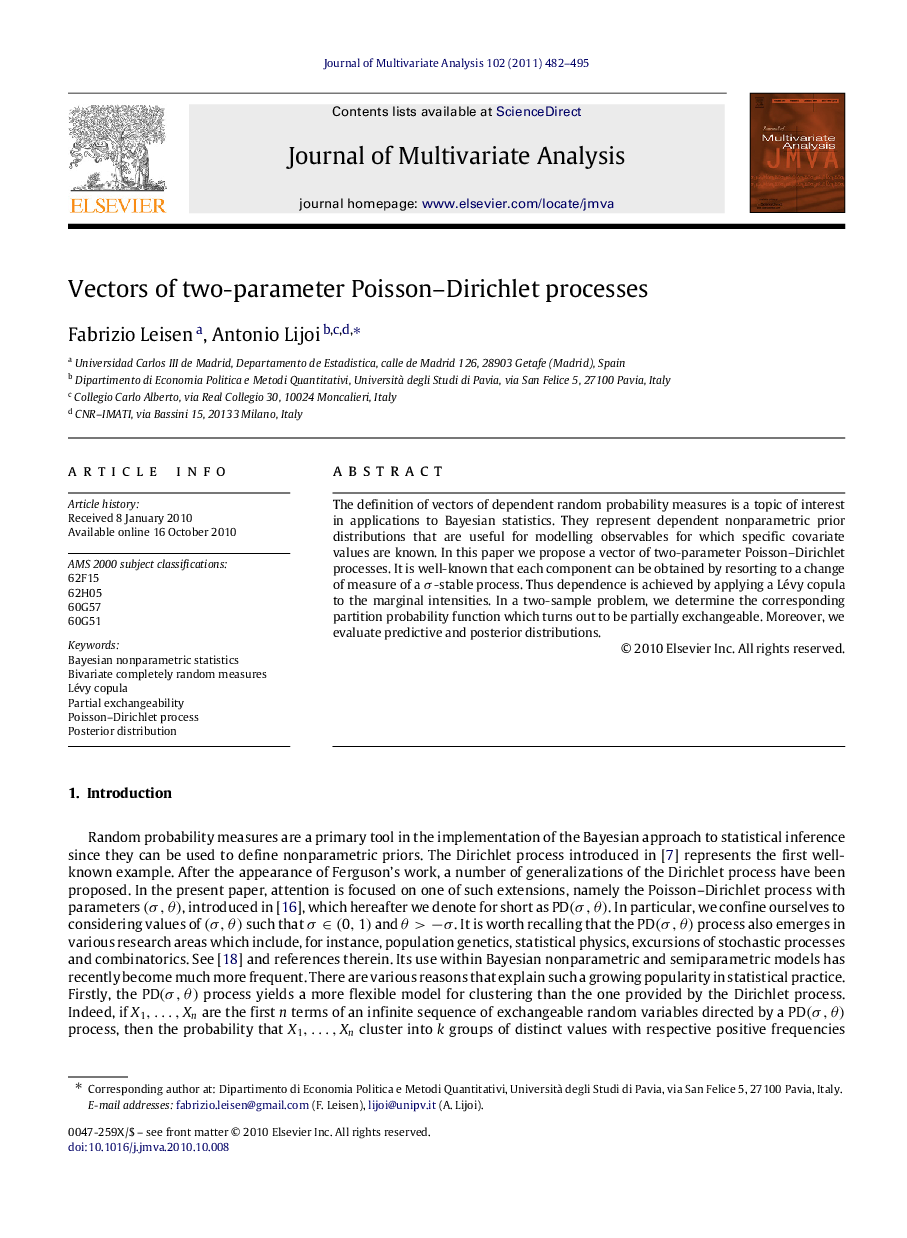 Vectors of two-parameter Poisson–Dirichlet processes