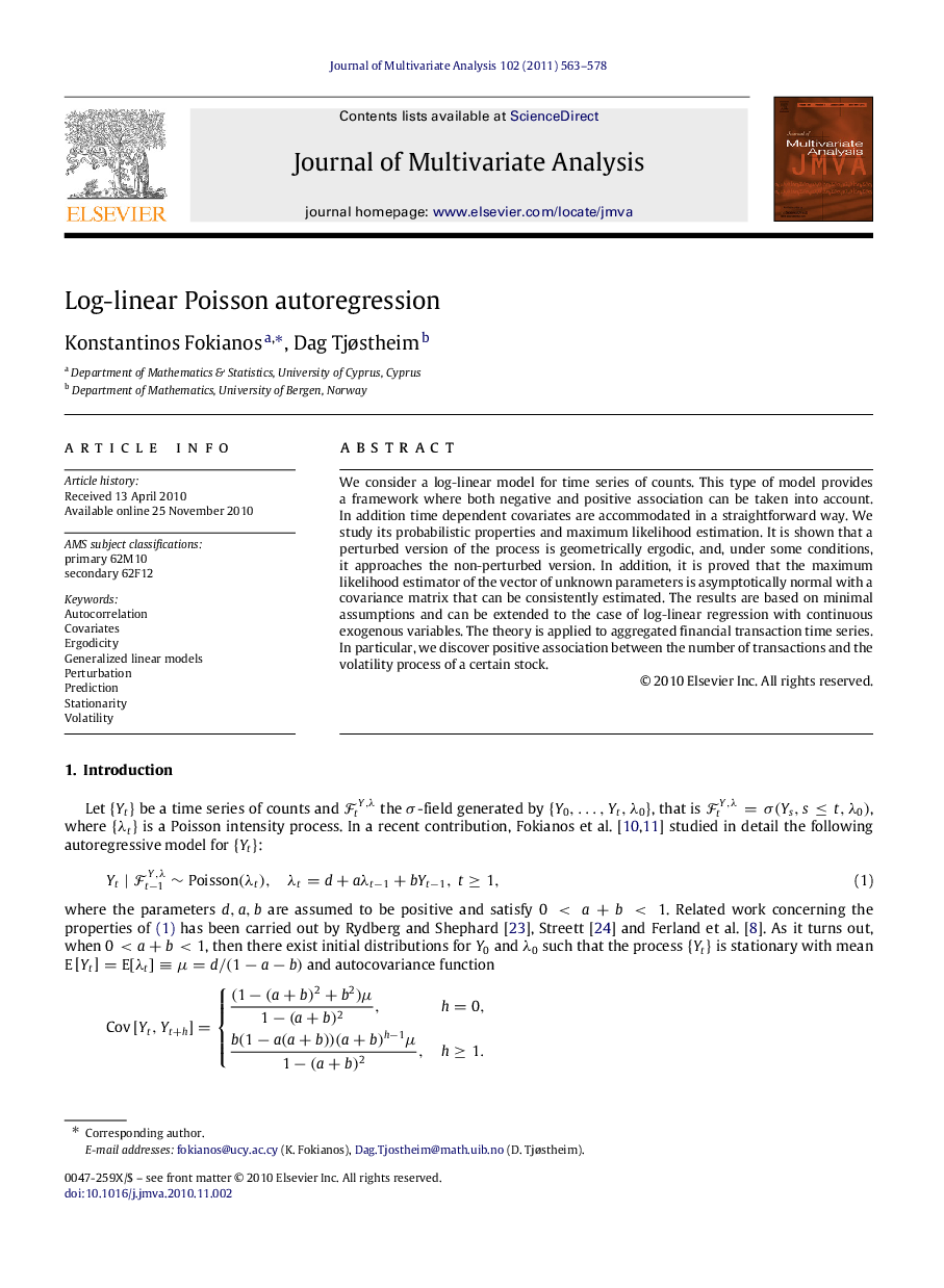 عکس صفحه اول مقاله: Log-linear Poisson autoregression Log-linear Poisson autoregression