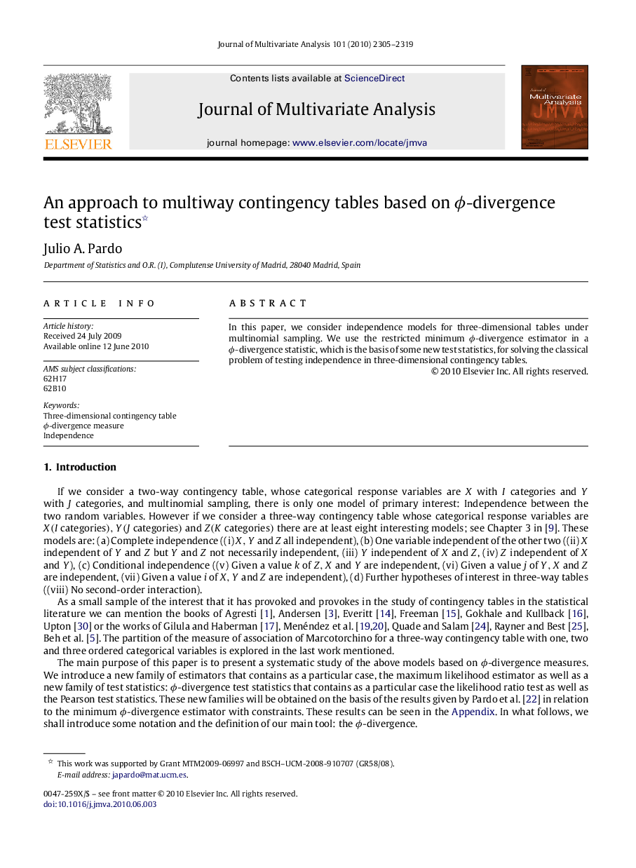 An approach to multiway contingency tables based on ϕϕ-divergence test statistics 