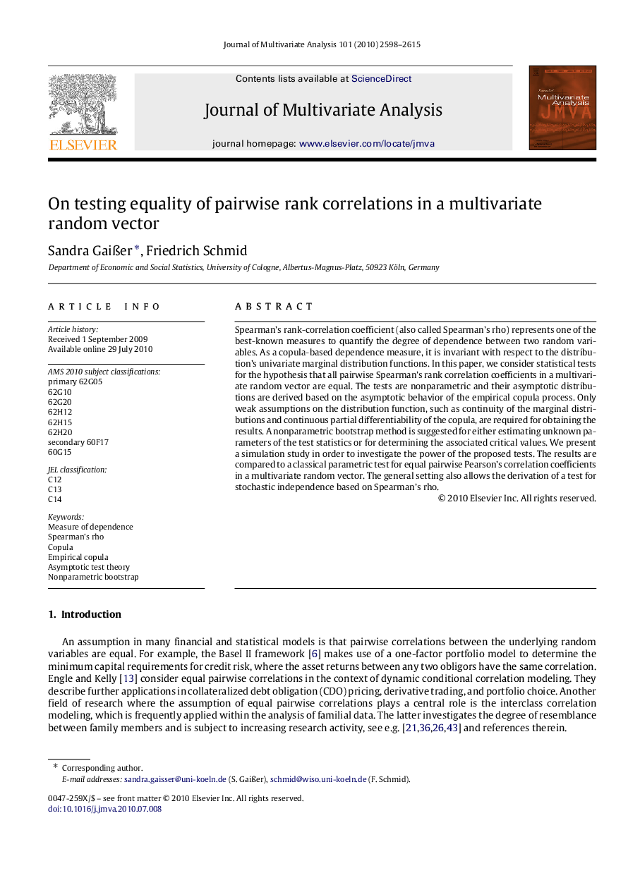 On testing equality of pairwise rank correlations in a multivariate random vector