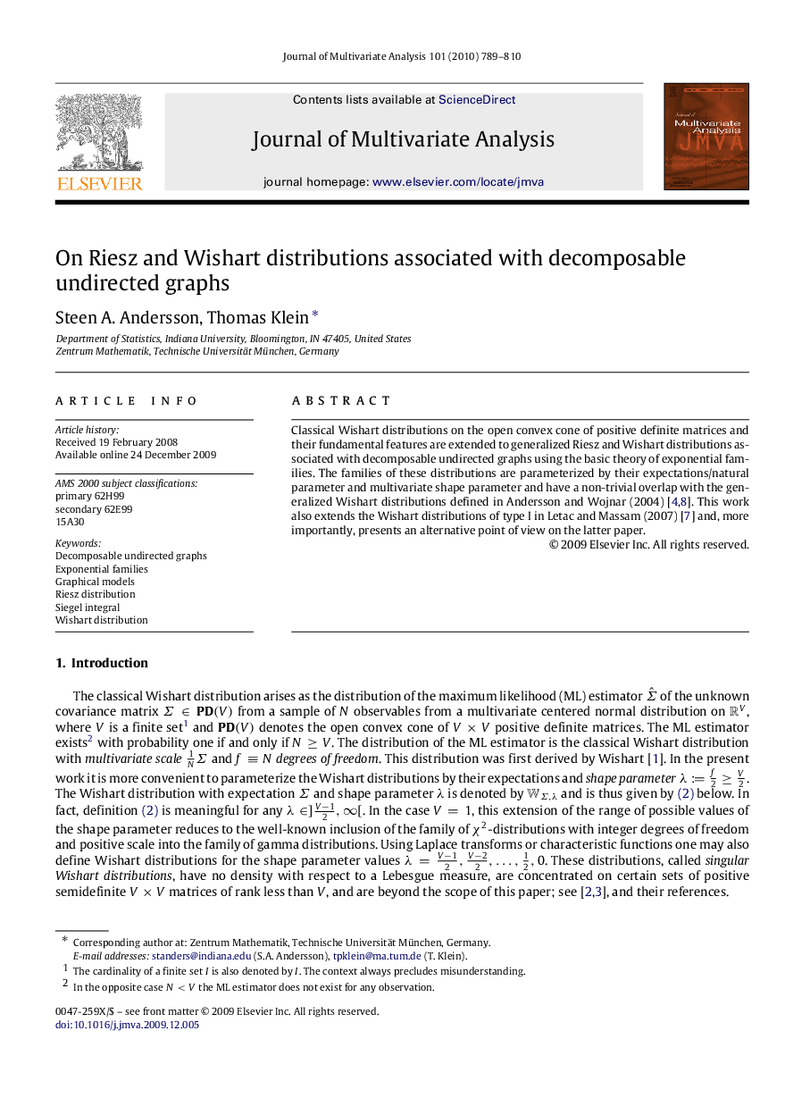 On Riesz and Wishart distributions associated with decomposable undirected graphs