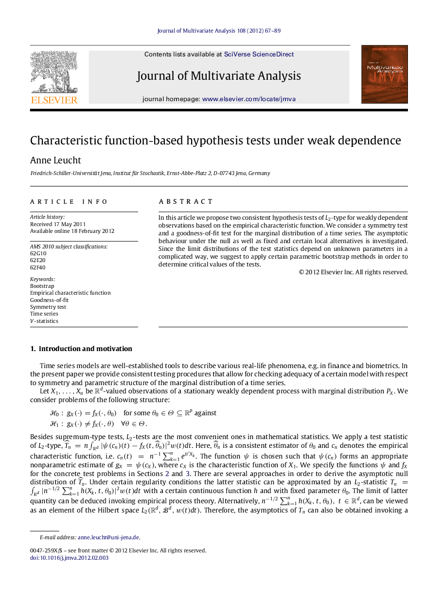 Characteristic function-based hypothesis tests under weak dependence