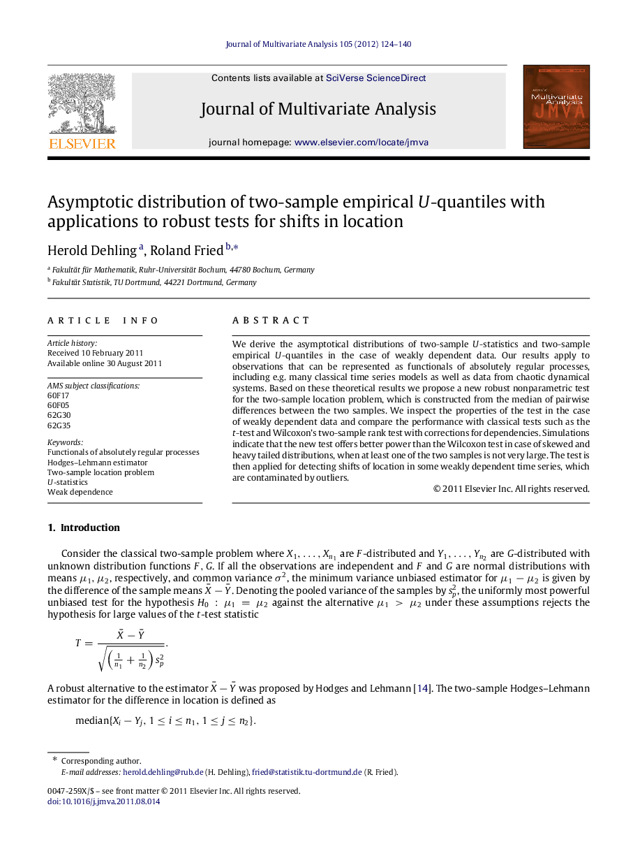 Asymptotic distribution of two-sample empirical UU-quantiles with applications to robust tests for shifts in location