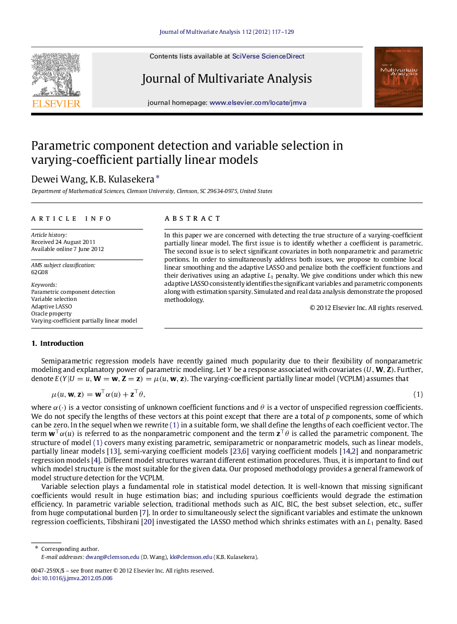 Parametric component detection and variable selection in varying-coefficient partially linear models